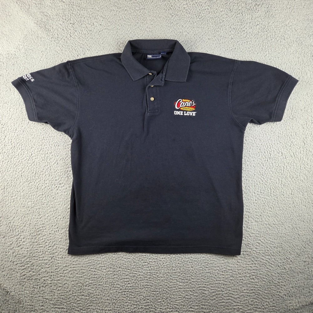 Raising Canes Fry Cook Cashier Employee Worker Polo Shirt Women L Blue Love Logo